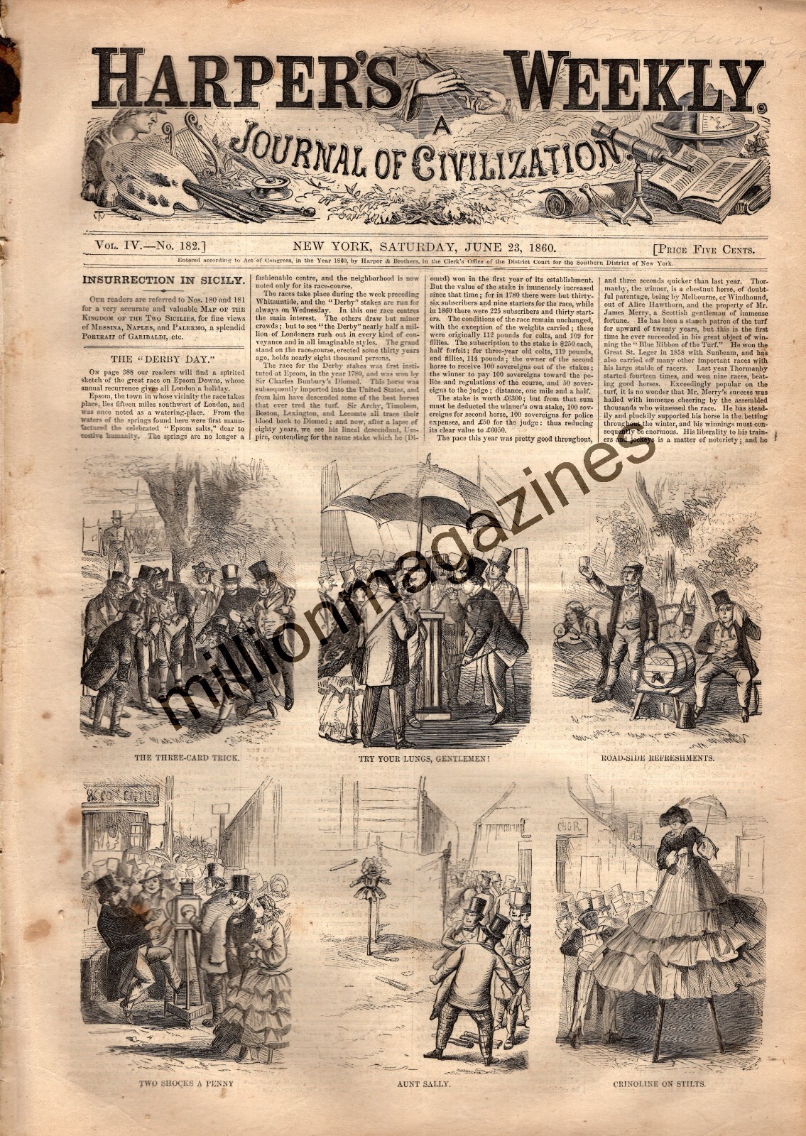 1860 Harpers Weekly June 23 Camanche IA tornado; Japanese; Blondin tightrope eBay