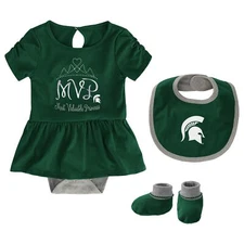 Outerstuff NCAA Infant Girl Michigan State Spartans MVP Creeper,Bib & Bootie Set