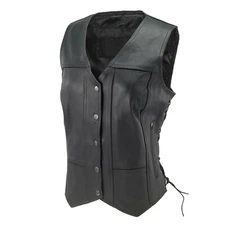 ladies womens solid Soft leather biker motorcycle vest black concealed carry 