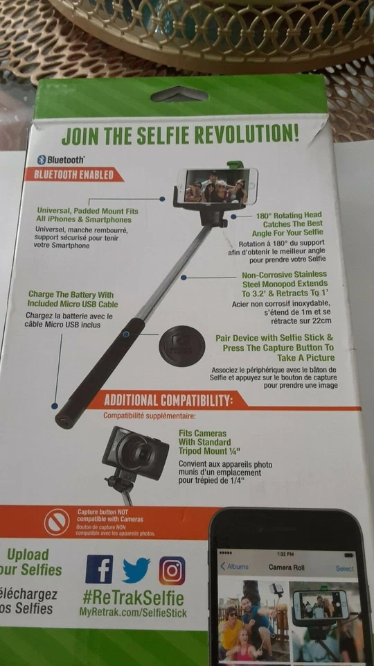 ReTrak Wireless Bluetooth Extendable Selfie Stick Cellphone Camera Black  - Image 2 of 4