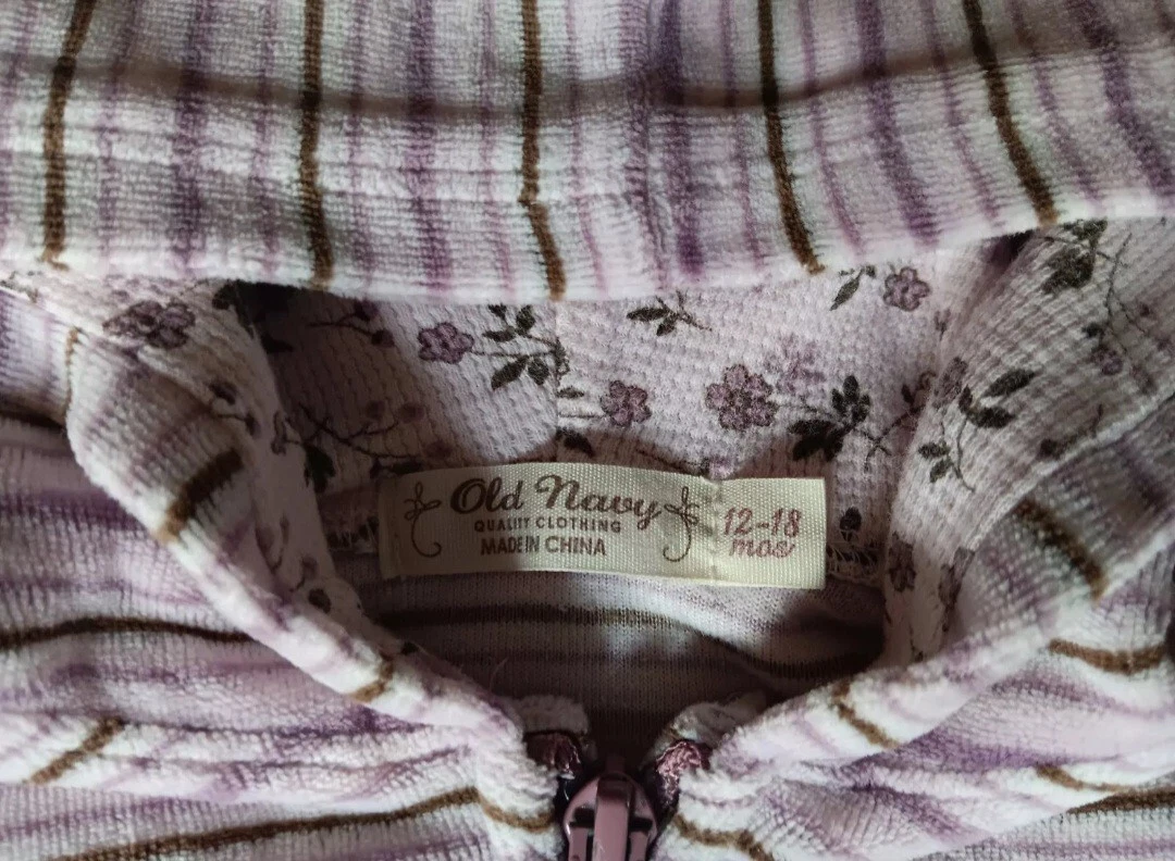 VETEMENTS giacca 12 a 18 mesi bambina vecchia navy zip cappuccio viola stiped microfibra bambino