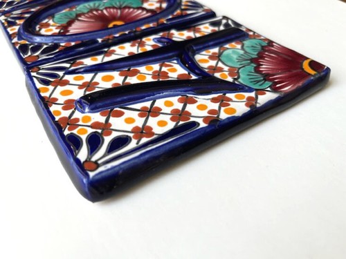 #4, #0 TALAVERO GLAZED TERRA COTTA HOUSE NUMBERS TILES MEXICO; COBALT-MULTI - Picture 3 of 8