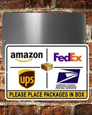 Sign Package Delivery Instructions Place Packages In Box For Deliveries Metal