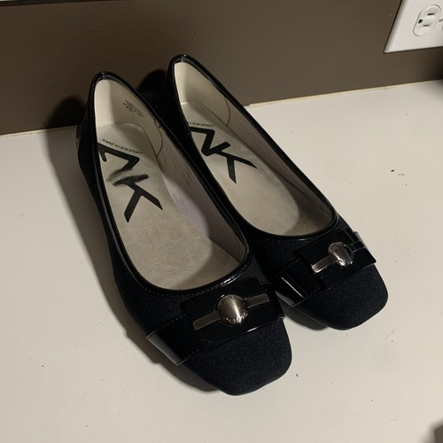 Anne Klein Sport Damenschuhe schwarz Lack und Stoff flache Freizeit Größe 9 M