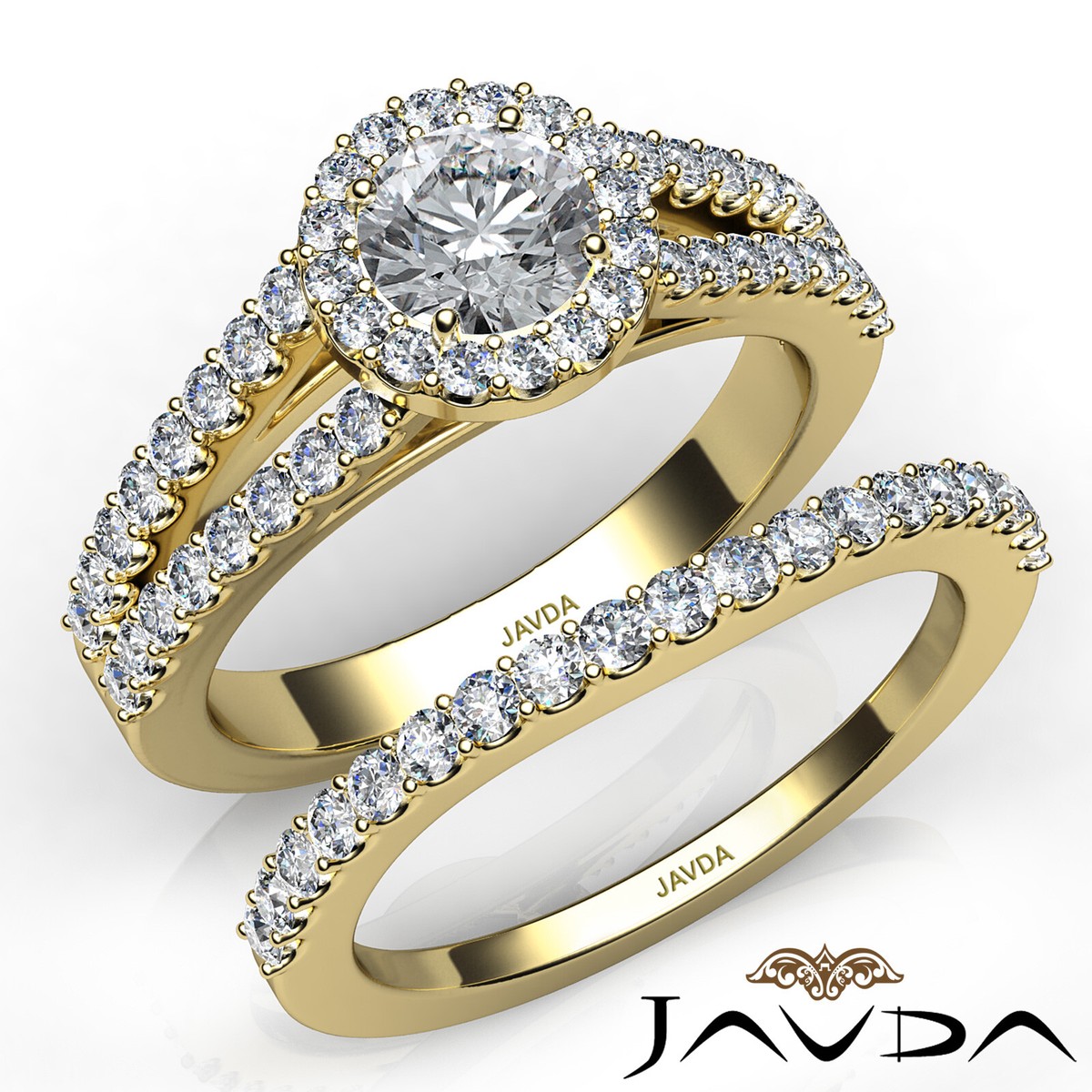 Circa Halo Pave Bridal Set Round Diamond Engagement Wedding  BRIDAL ENGAGEMENT RING WEDDING RING GG2 display picture 1