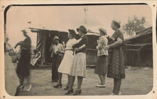 Postcard Women Dressed Up Dresses Hats Event Circa 1940s Fashion Real Photo RPPC