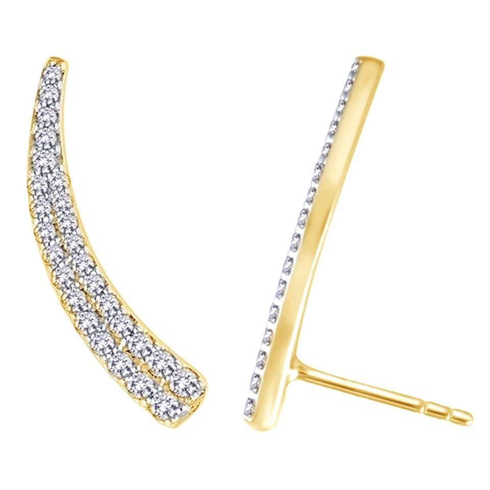 0.5 Ct White Natural Diamond Tusk-Shaped Ear Crawler Earrings In 10K Yellow Gold - Image 4 of 4