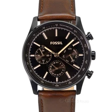 FOSSIL Sullivan Mens Multifunction Watch, Black Dial Day Date Brown Leather Band
