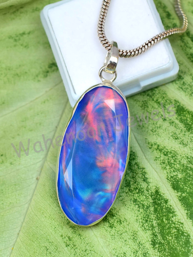 Rare 44.50 Ct Aurora Opal Oval 925 Sterling Silver Pendant Certified Gift Women - Picture 6 of 7