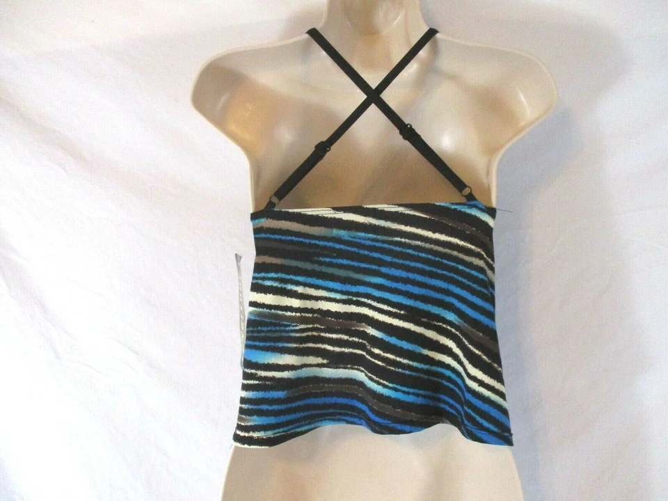 New Longitude Womens Tankini Swim Top Sz Small Striped Stretch Summer CBO14 - Image 4 of 4