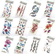 12 sheets temporary tattoo rose body sticker wholesale floral butterfly