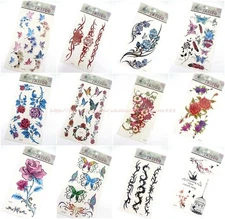 12 sheets temporary tattoo rose body sticker wholesale floral butterfly