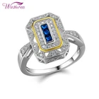 Wuziwen Vintage Engagement Rings for Women Blue Sapphire Silver Statement Rings