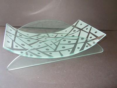 Modern Shallow Clear Frosted Glass Bowl Vase Or Platter
