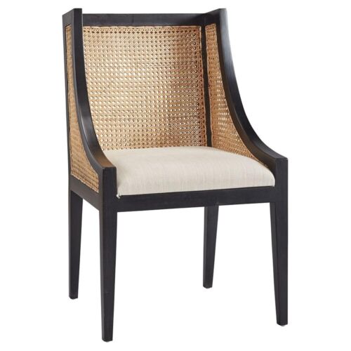 6 Dining Room Chairs - Lyndon Coastal Black Mahogany White Upholstered
