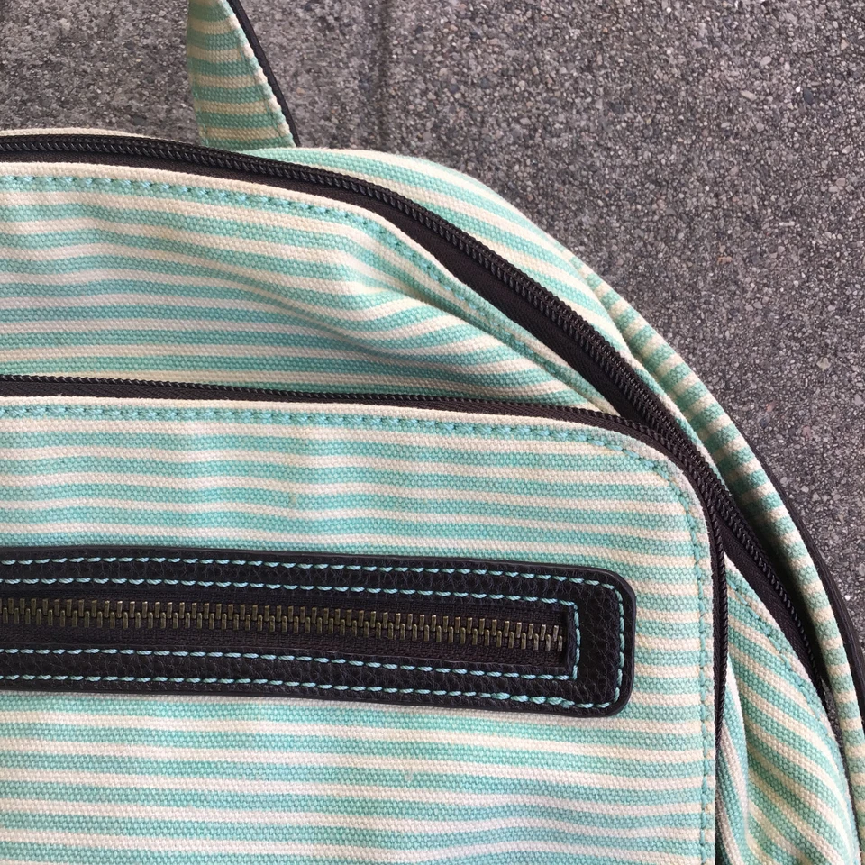 Chala Sea Turtle Convertable Backpack Purse Green Stripe Canvas Leather STAINED - Image 3 of 4