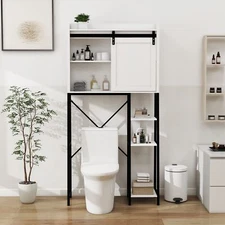 Over The Toilet Storage Cabinet,Bathroom Organizer w/Sliding Barn Door & Shelves