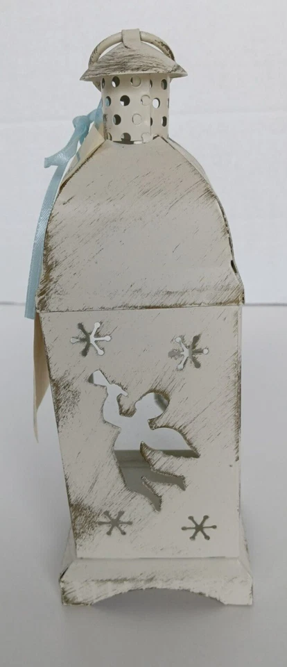 Candle Lantern Christmas White Galvanized Metal Angel Playing Horn 7.5" - Image 3 of 4