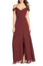 NEW JENNY YOO Priya Cold Shoulder Chiffon Evening  GOWN SIZE 4 $285 HIBISCUS