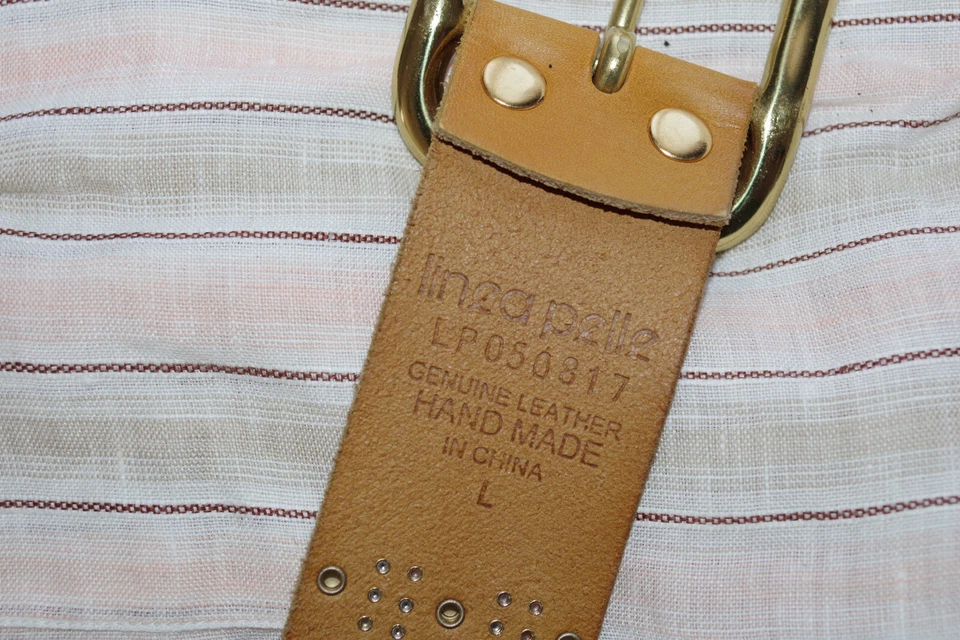 LINEA PELLE Hand Made Gold Brown Rare Beauty Women's studded leather belt Size:L - Image 2 of 4