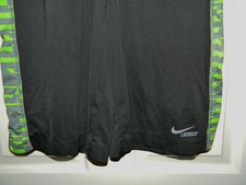 NIKE Dri-Fit boys Black Green Gray LACROSSE Athletic SHORTS L