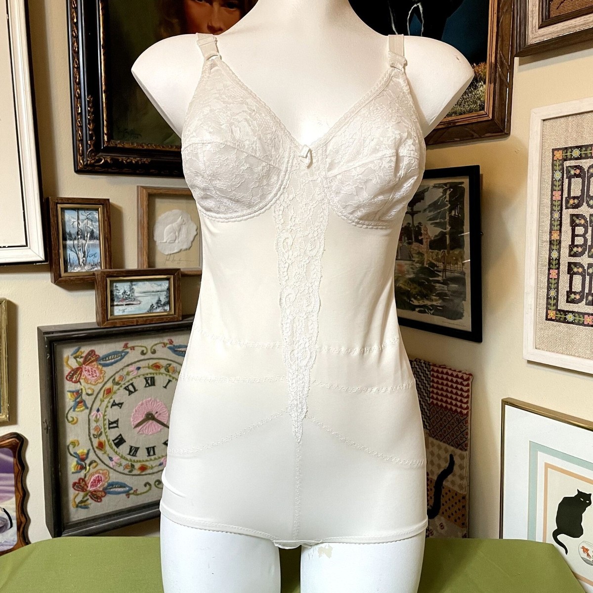 70s Vintage White Lace Shaping Bodysuit Girdle with Snap