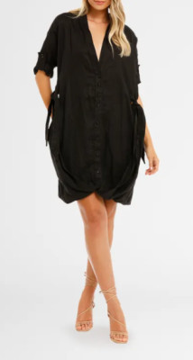 KITX Linen Sea Star Mini Dress Black Pre owned summer Size 10 AU