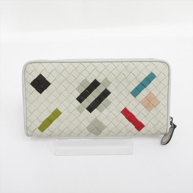Bottega Veneta Intrecciato Round Zipper Long Wallet in White