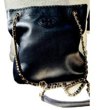Tory Burch Marion Whipstitch Medium Black Pebbled Leather 2 Way Purse bag- 425
