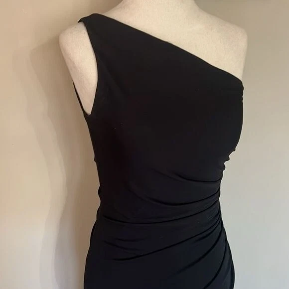 Винтажное платье на одно плечо Lillie Rubin с собранной в рюш стороной и бисером - Изображение 2 из 4