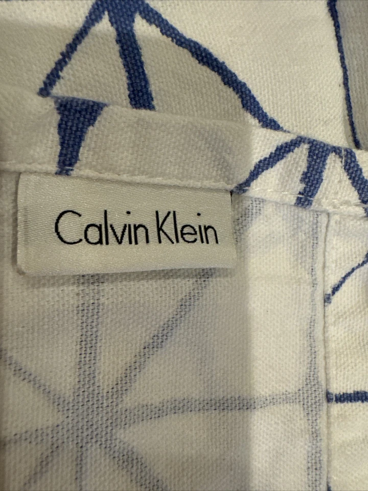 NUEVO Mantel rectangular de algodón blanco y azul Calvin Klein Foto 2 de 4