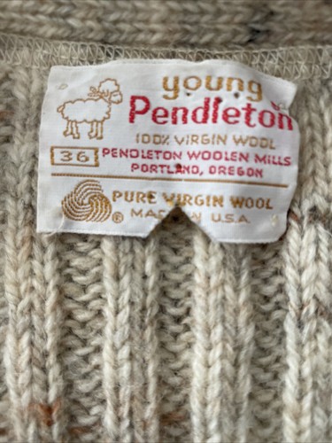 Vintage Young Pendleton Size 36/Age 14 Virgin Wool Beige Cardigan No Buttons - Picture 11 of 11