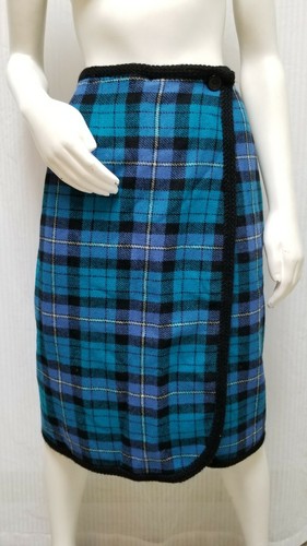 Vintage 50/60's Blue Plaid / Black Wool Reversible WRAP SKIRT - Size M - EUC - Picture 2 of 10