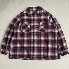 Vtg Pendleton Red Plaid Virgin Wool 2XL Loop Collar Button Long Slv Shirt USA