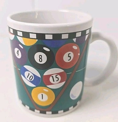 Billiards Coffee Tea Cup Mug All Over Print 12 Oz Pool 8 Ball Man Cave Garage 