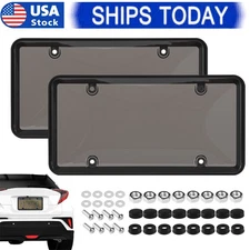 2X Unbreakable License Plate Covers+Frames Auto Tag Shield Protector Front Rear