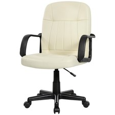 HOMCOM PU Leather Office Chair Swivel  Mid-Back Computer Desk Chair, Cream