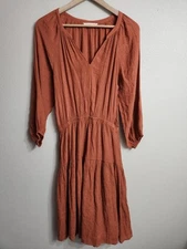Peasant Style Dress Rust Color 3/4 Sleeve Grade & Gather M 
