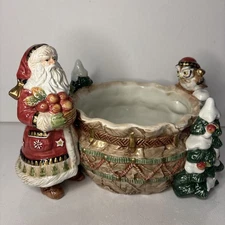 Fitz & Floyd Christmas Lodge Santa Claus and Owl Tidbit Candy Bowl Dish