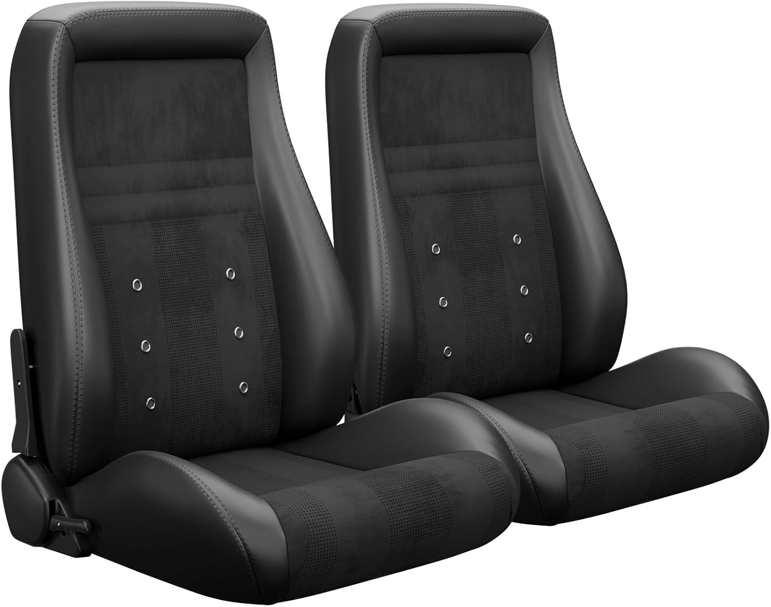 Universal PVC Suede OBS Style Seats w Dual Sliders Low Back Racing Bucket Seats
