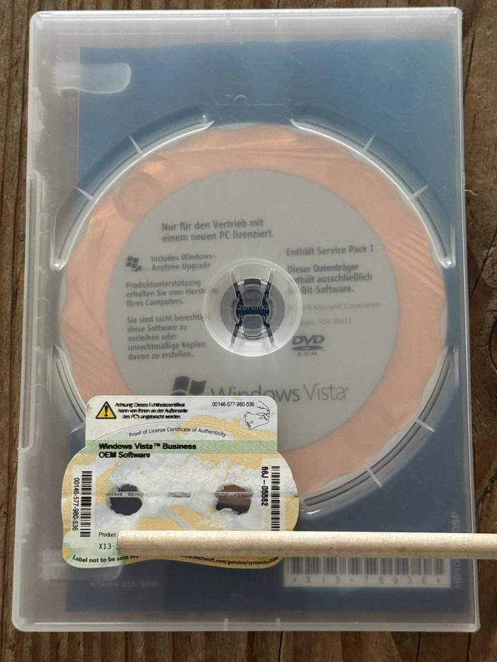 Microsoft Windows Vista Business SP1 , 64Bit OEM / Deutsch mit MwSt-Rechnung - Bild 2 von 3