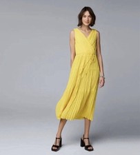 Vera Wang Simply Vera Yellow Sleeveless Pleated Midi Crossover Dress Size 2XL