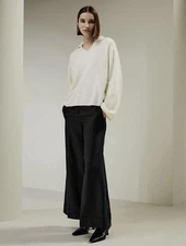 LilySilk Pure Cashmere White V Neck Pullover Sweater Size S