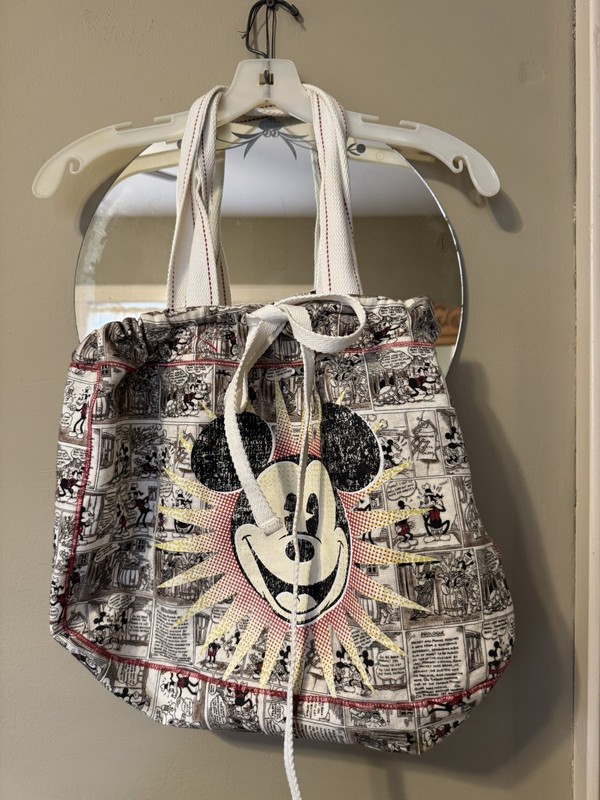 Disney Parks Mickey Comic Print Tote Bag Purse Drawstring Satin Lined Rare