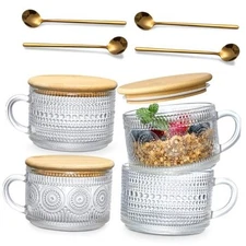 LANDNEOO 4pcs Set Vintage Coffee Mugs gifts for women, Overnight Oats 4 Pack