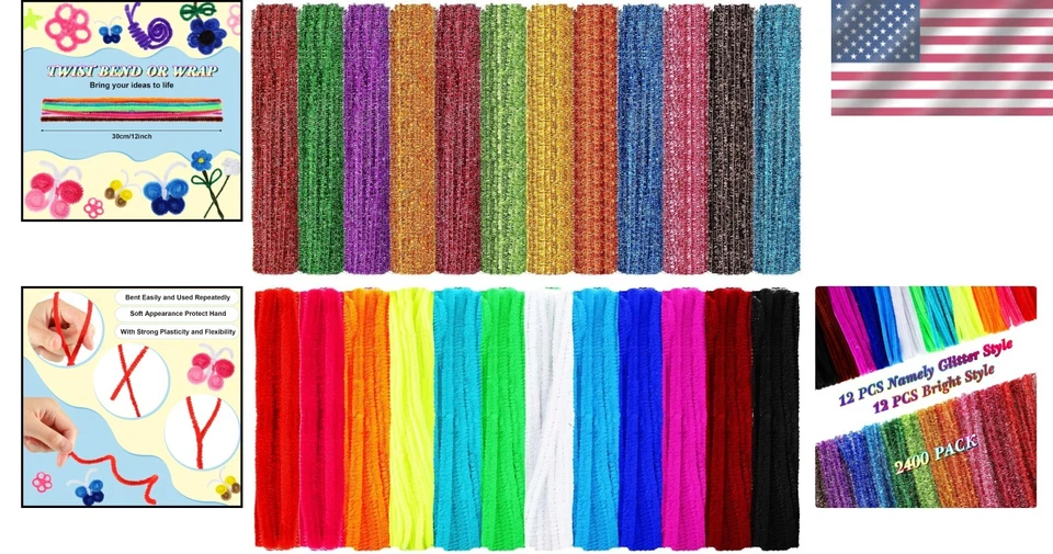 2400 Pcs Pipe Cleaners - 24 Assorted Colors for Creative DIY Crafts & Decor - Image 2 of 4