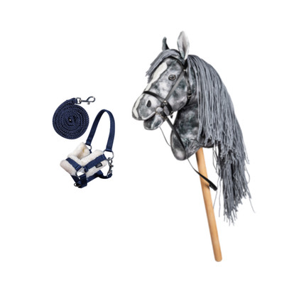 HC HKM Hobby Horse Clara Grau + Halfter & Strick Blau Set   Steckenpferd
