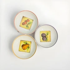Five Over And Back 9 1/2 inch Pasta 3 Bowls with Various Fruit Made in Portugal