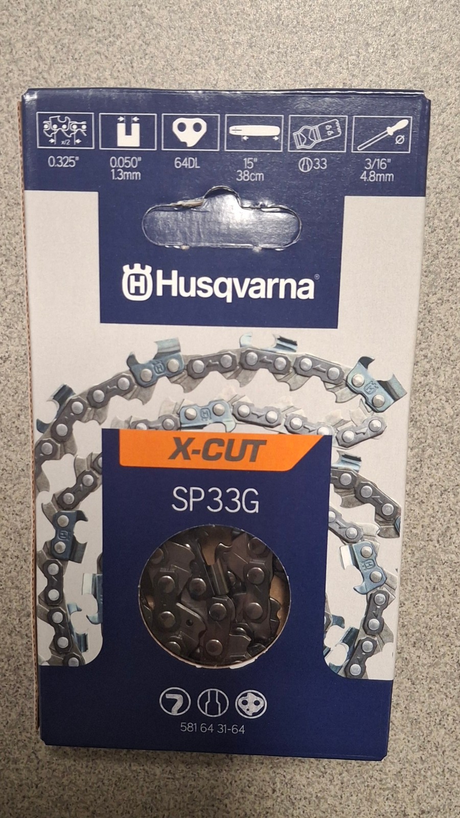 Husqvarna Kette / Kettensäge / X-CUT SP33G 38cm 64 TG .325 HM 1,3 mm / 581643164 - Image 4