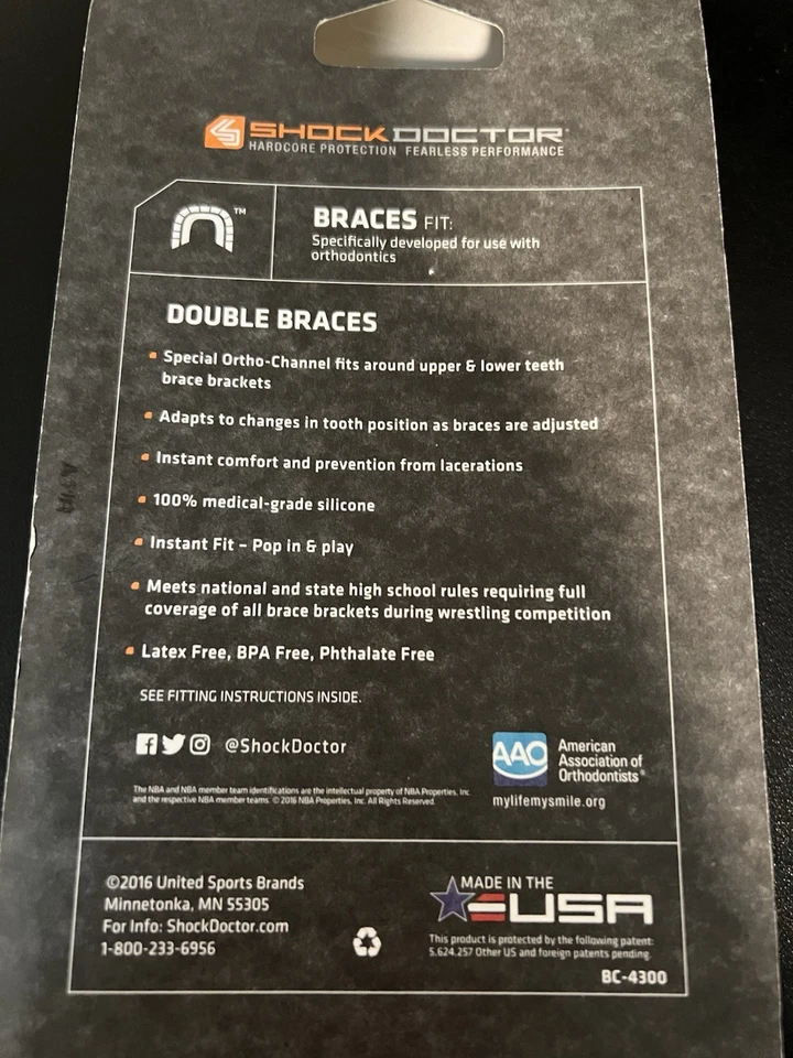 Shock Doctor Ajuste Instantáneo Doble Brackes Estilo Colmillo Juvenil 11- Respiración Central Foto 2 de 4